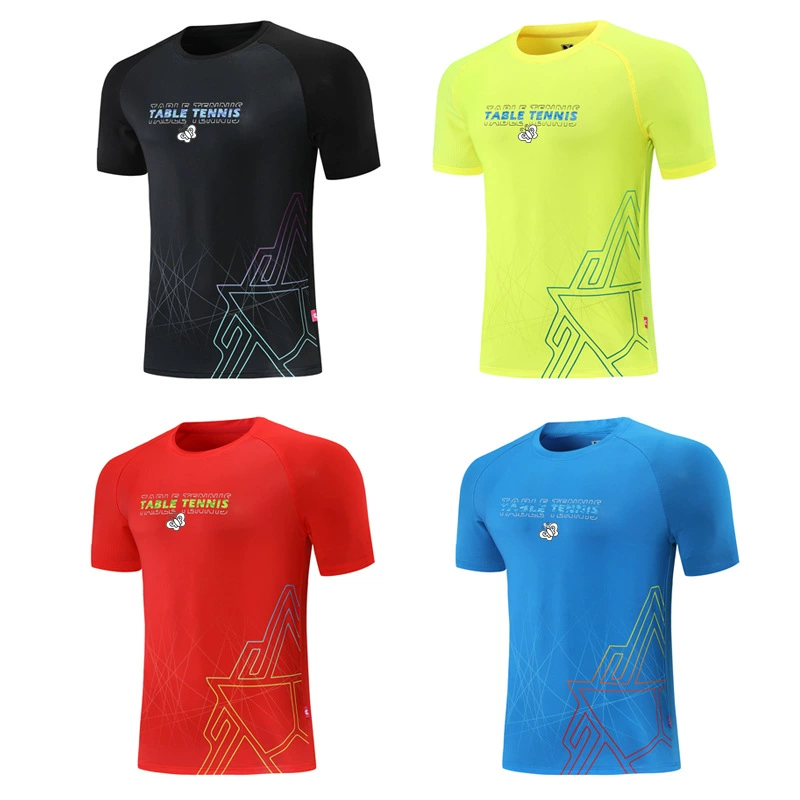 Новый костюм для настольного тенниса, мужской и женский топ с короткими рукавами, дышащий Быстросохнущий тренировочный спортивный костюм для соревнований, оптовая продажа, 836
