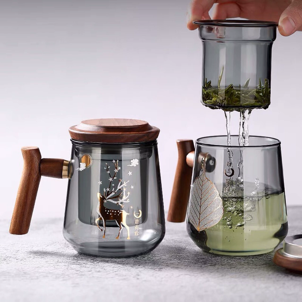 Стекло с высоким borosilicate термическая стойкость, прозрачное чёрное стекло, ореховое стекло, офисная кружка фильтр крепления для чая, разделение воды, сигаретно-серый