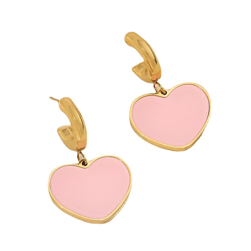 Nueva joyería de moda de acero inoxidable estilo dulce pendientes rosados goteando aceite amor forma temperamento pendientes mujer fabricante