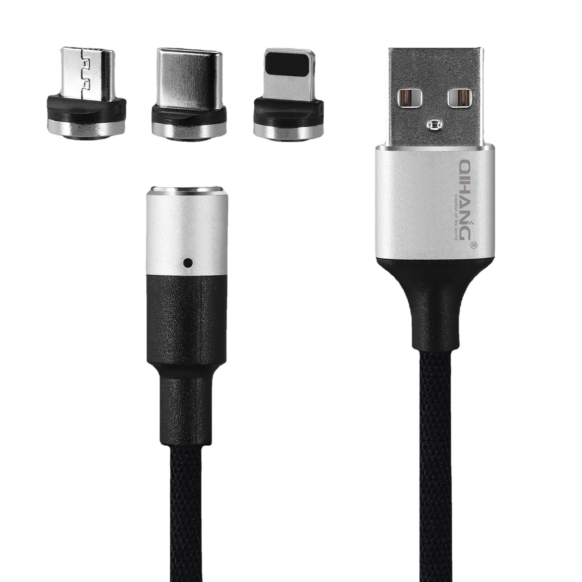 QIHANG 金属三合一快充数据线尼龙编织马卡龙现货批发 厂家可印图