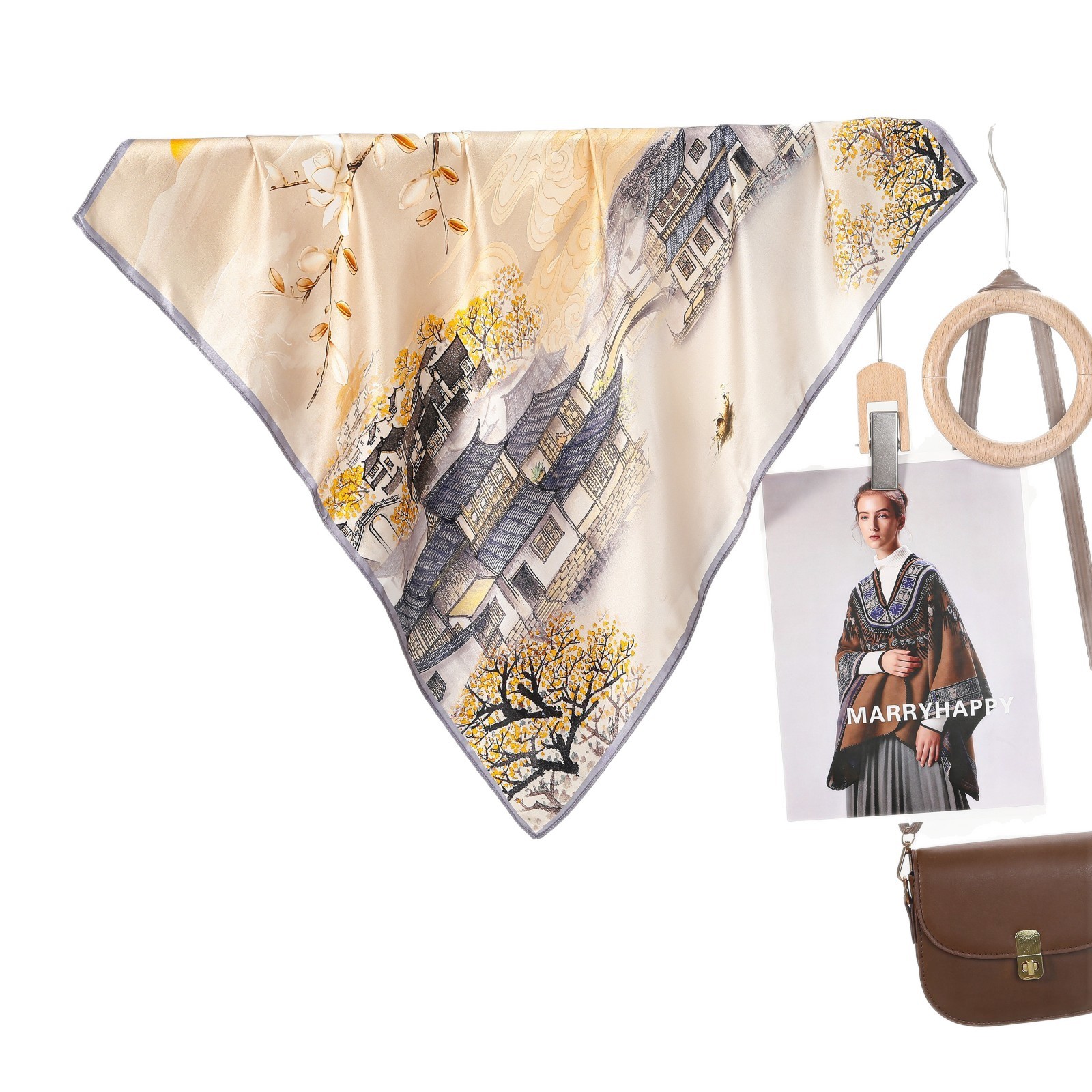 Lenço de seda mulher estilo chinês tradicional jiangnan print_voghion.com