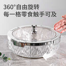 家用零食果盘 仿玻璃透明糖果盒 客厅带盖干果密封罐旋转盒子新款