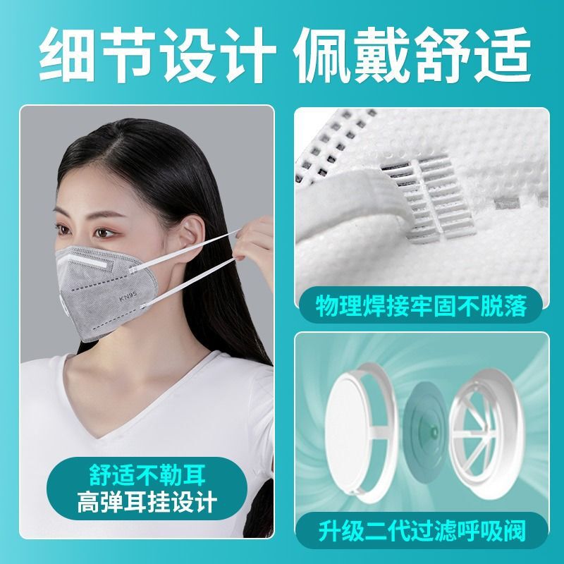 头戴式呼吸阀口罩KN95工业防尘带调节扣独立包装一次性透气不勒耳|undefined