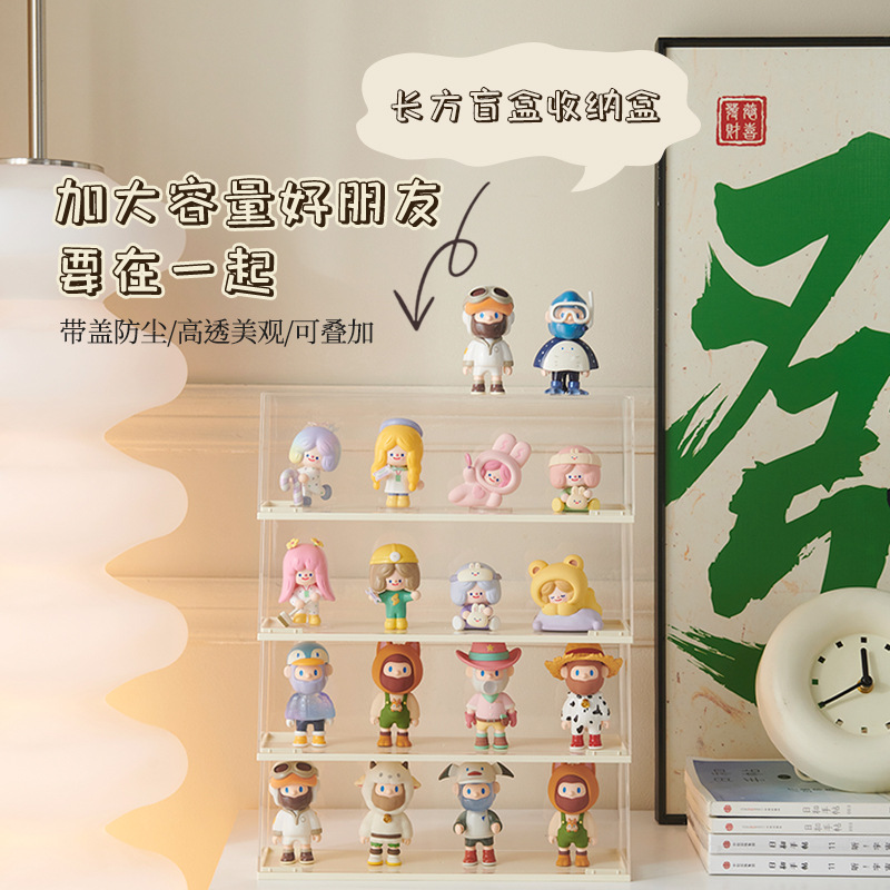 泡泡瑪特手辦展示盒防塵公仔萌粒收納展示架透明可疊加盲盒收納盒