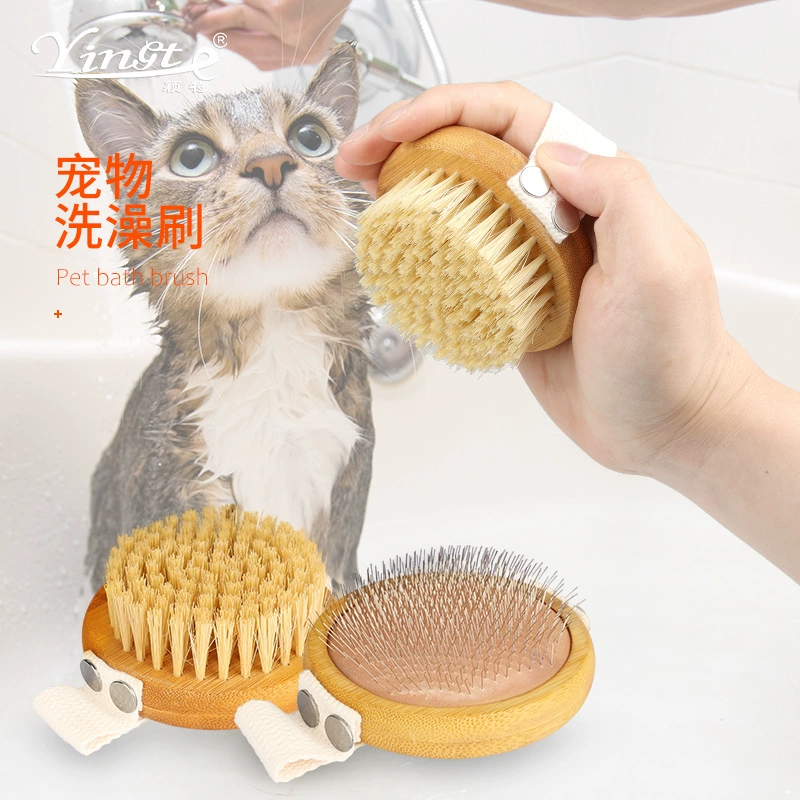 Расческа для животных, круглая деревянная массажная щетка, сизалевая щетка с мелкими щетинками, щетка для удаления шерсти с ладоней животных