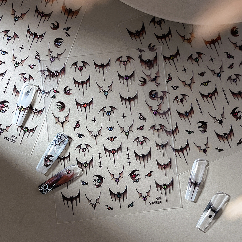 Embossed Hand Bone Nail Art Stickers Halloween Series Casual Dark Style Bat Skull DIY Nail Sticker Decoration