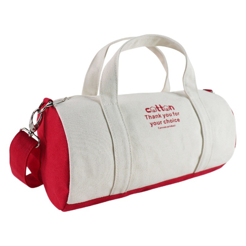 Manufacturer Customized Canvas Travel Bag, Shoulder Crossbody Cylindrical Fitness Bag, Contrasting Color Small Travel Bag, Customized Logo