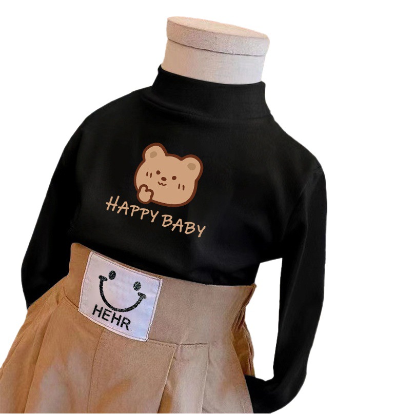 Suministro directo de fábrica Primavera y otoño medio cuello alto para niños medianos y grandes Estilo occidental ropa interior manga larga dibujos animados ropa de invierno niños pequeños De terciopelo cálido top