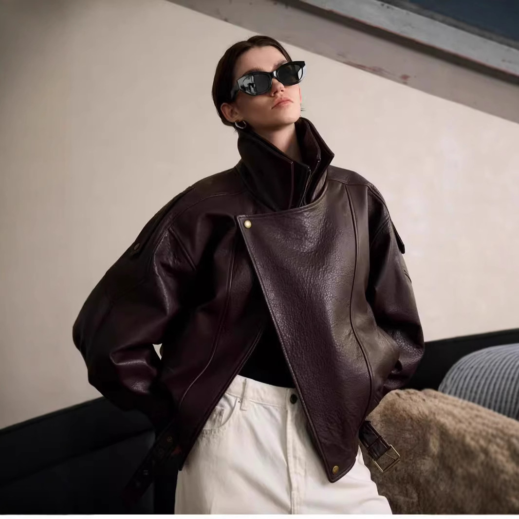 海宁秋季高端欧货真皮皮衣外套绵羊皮女新款百搭机车高级感夹克