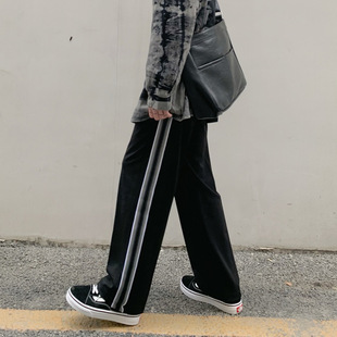 Spring and Autumn INS Student Striped Ribbon Dosing Fat Girls Slimming Straight Loose Casual Pants