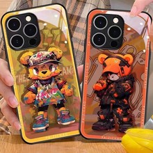 潮牌熊适用苹果17PROMAX玻璃手机壳16PRO防摔15PROMAX/14/13新款x