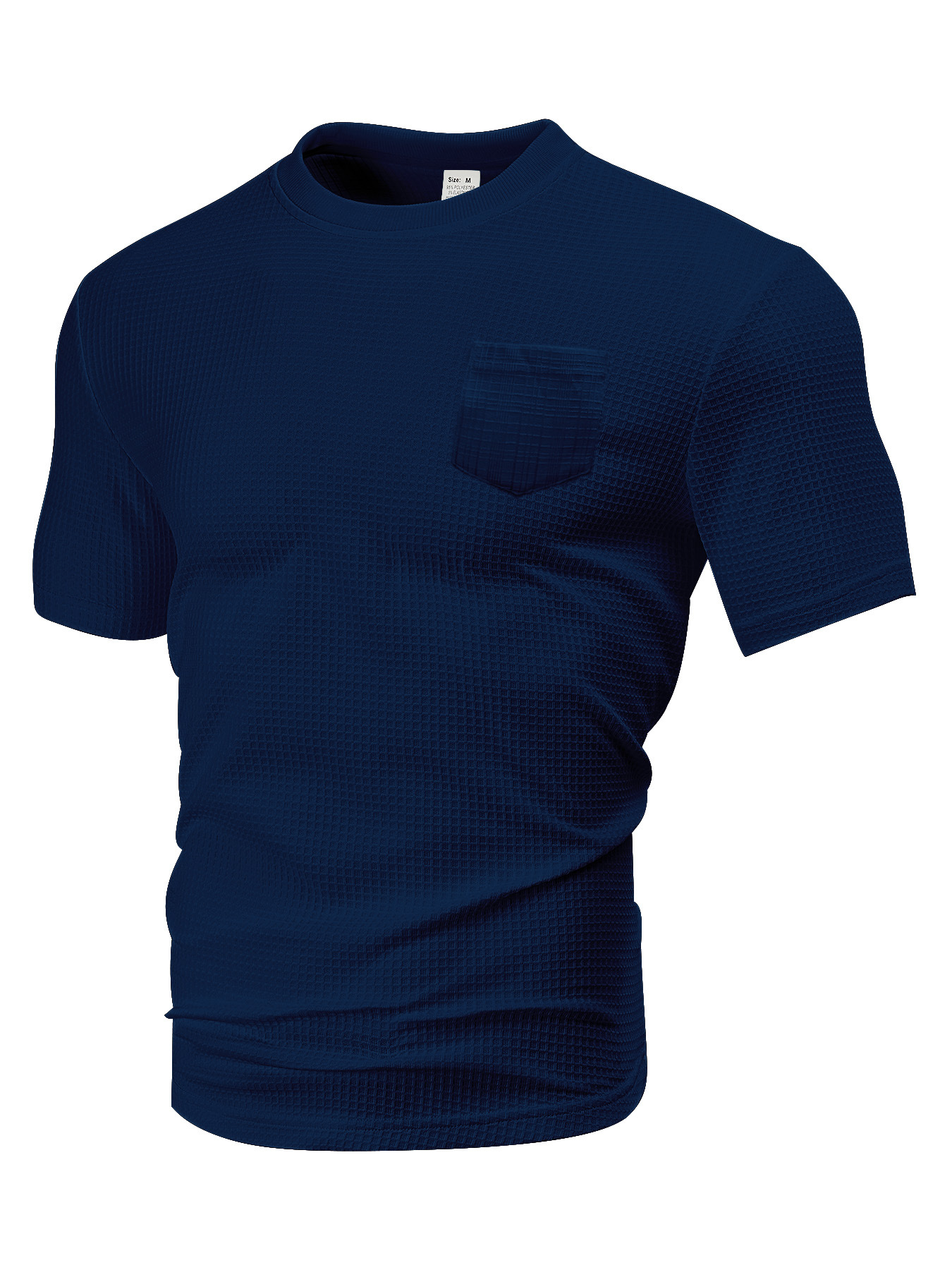 Ropa de hombre transfronteriza Europa y América de verano relajado con bolsillo transpirable de manga corta gran Waffle cuello redondo camiseta de hombre hombre