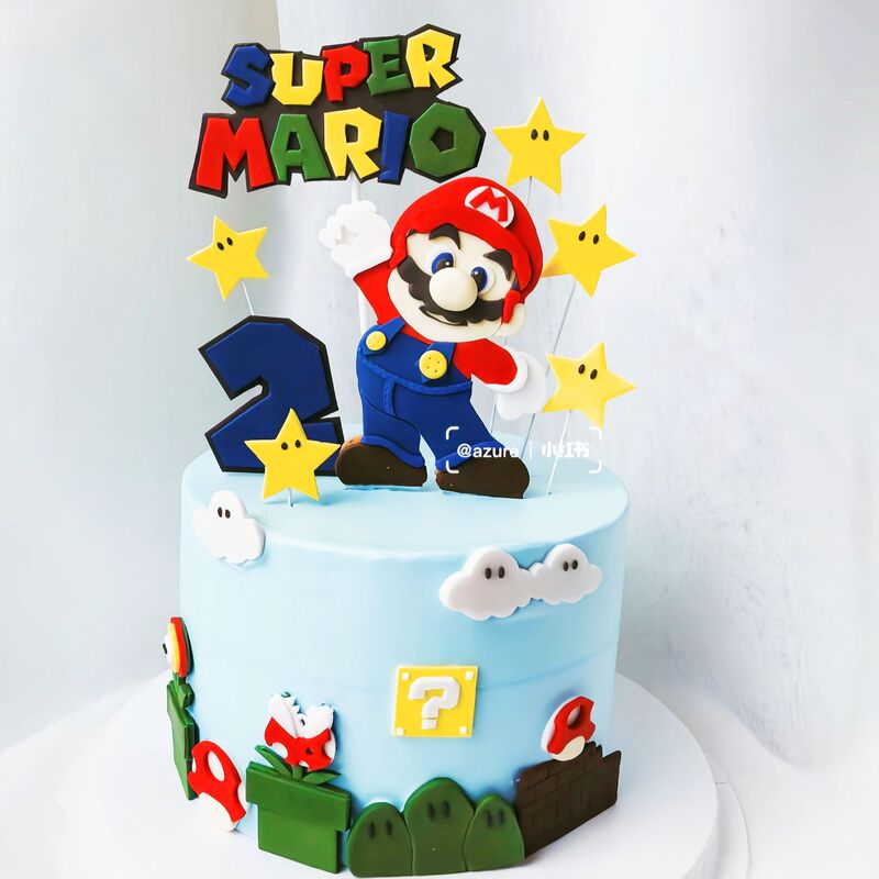Super Mary Cake Sponge Flags Soft Pottery Mushroom Flags Little Dinosaur Mario Children's Party Birthday Flags