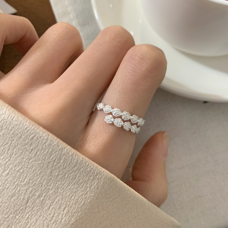 韓国 s925 スターリングシルバーフラワーリング女性のニッチシンプルなファッション韓国人差し指リング気質リングシルバーリングトレンド|undefined