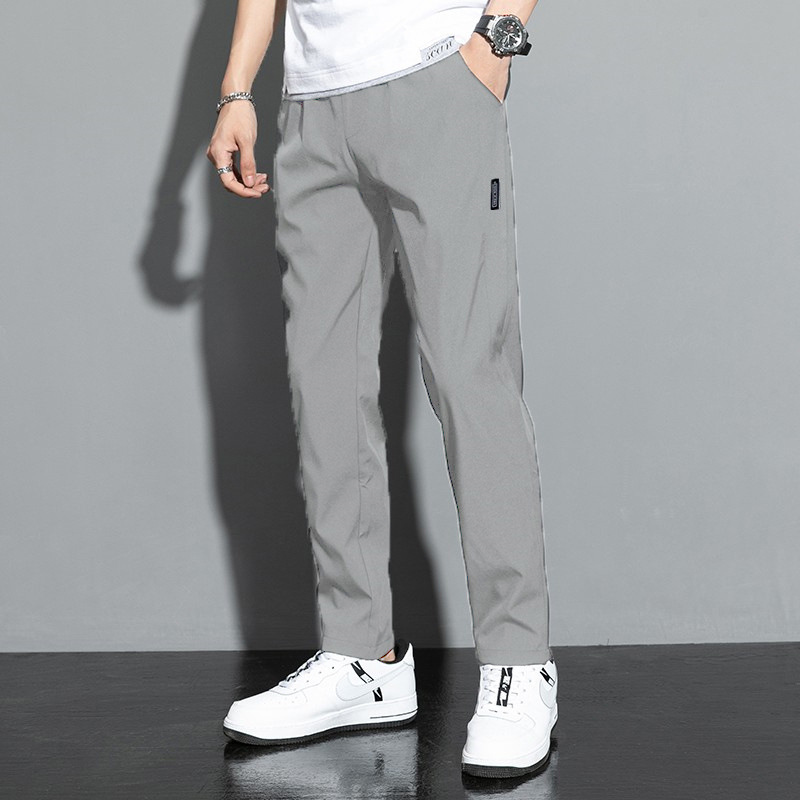2024 Summer Casual Trousers Men's Loose Thin Ice Silk Pants Straight Quick-drying Pants Breathable Men's Elastic Sports Pants