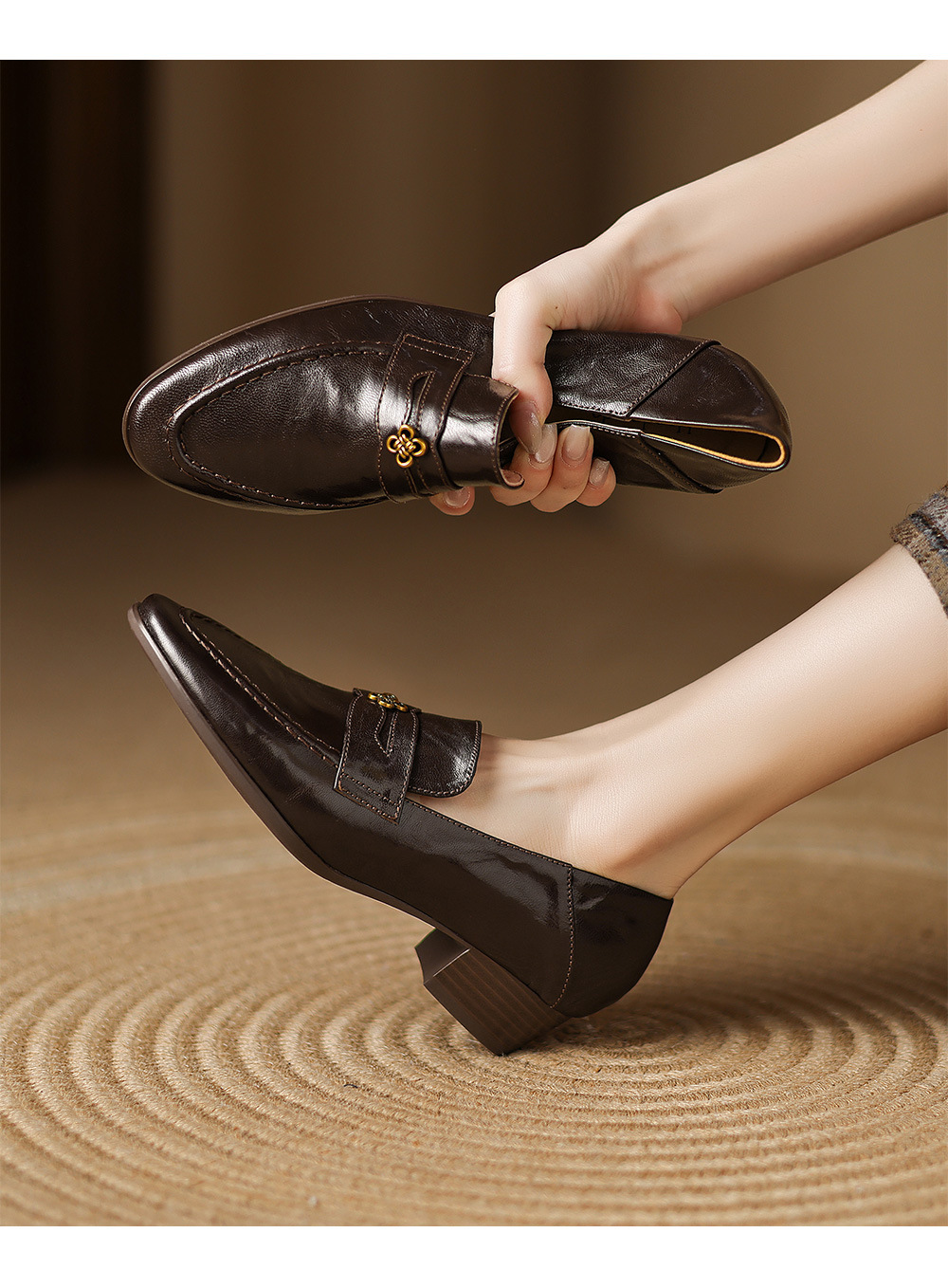 CHIKO Beige Pointy Toe Block Heels Loafers Shoes