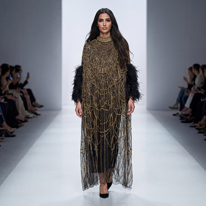 26 New Models of Cross-Border Heavy-Duty Sequined and Beaded Feather-Sleeve Patchwork Gown Dress, High-End Elegant Two-Piece Long Dress 26 New Models of Cross-Border Heavy-Duty Sequined and Beaded Feather-Sleeve Patchwork Gown Dress, High-End Elegant Two-Piece Long Dress