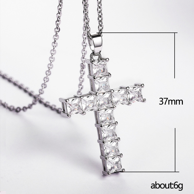 Retro Cross Copper Inlay Artificial Crystal Pendant Necklace 1 Piece
