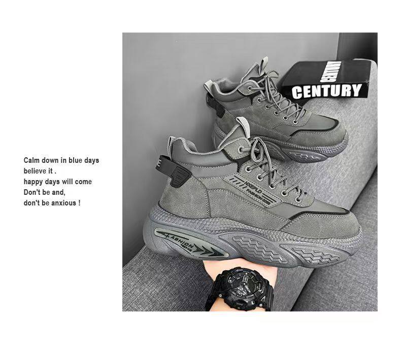 Giày bốt Martin nam cổ cao phong cách retro, đế cao 3 cm, buộc dây phía trước — K807 Kaki, K807 màu xám, K807 màu đen chi tiết 12