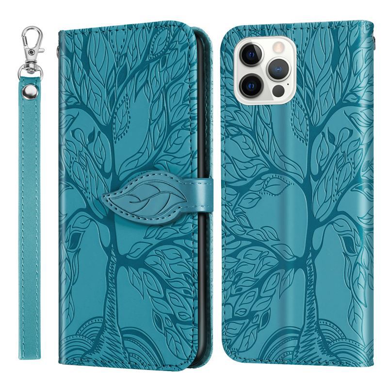 Embossed Life Tree iPhone16 Protective Case Apple 15 Card Leather Case S24 Wallet A34 Mobile Phone Case