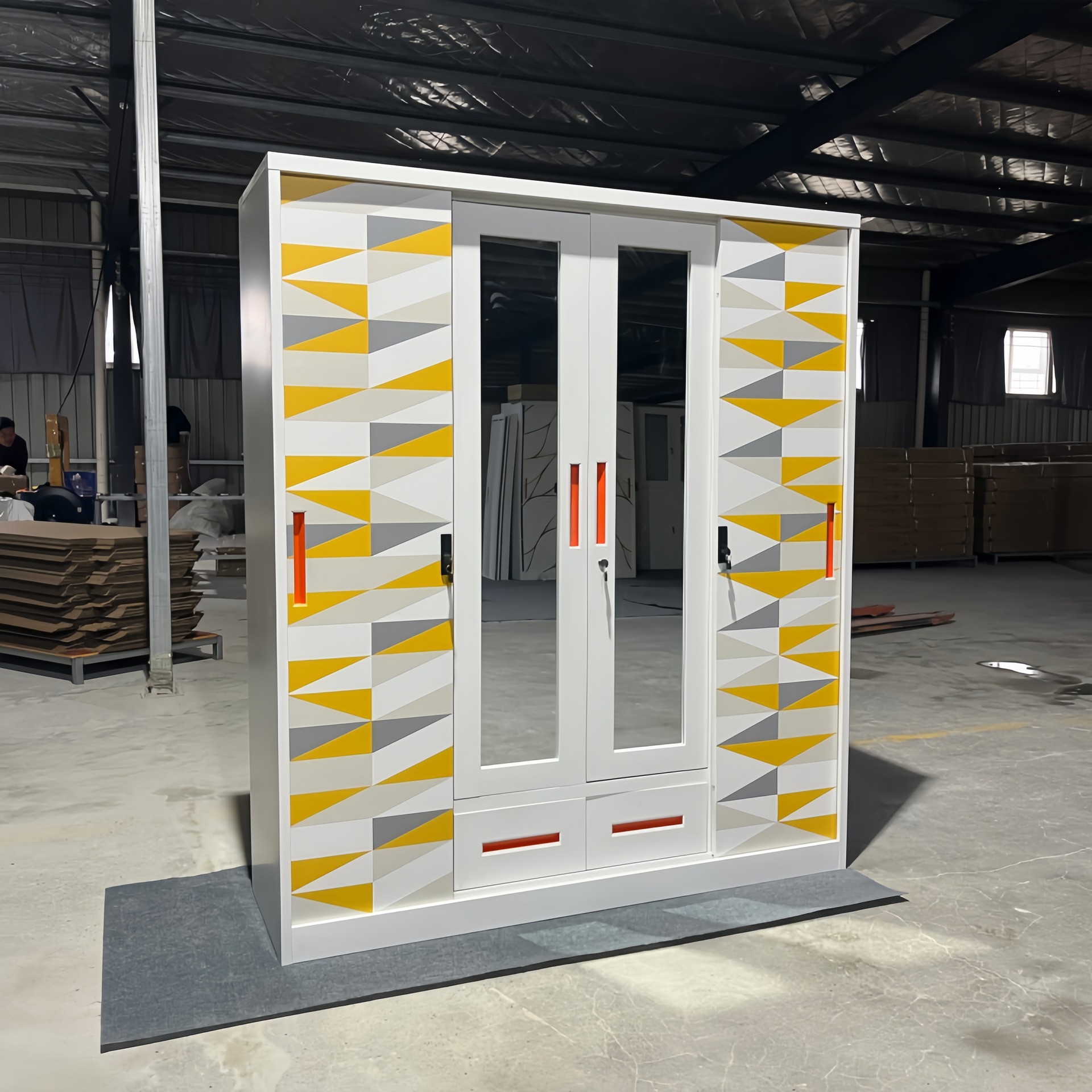 armario de impresión de acero personalizado armario de impresión de cuatro puertas armario de dormitorio armario de metal transfronterizo puerta deslizante hoja de hierro a prueba de humedad