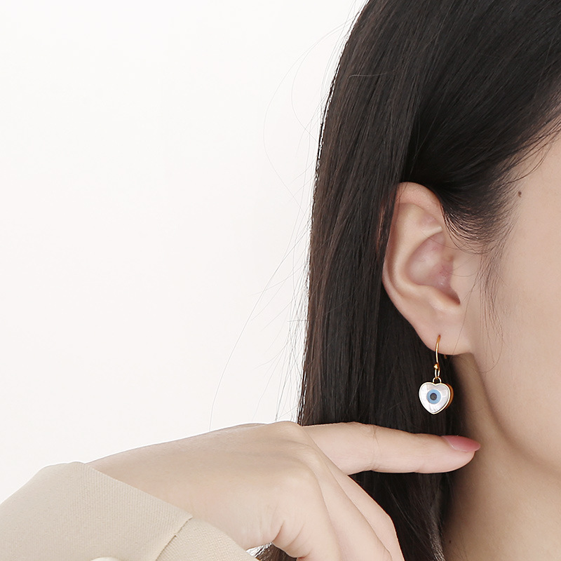 Earrings Classification Daily Occasion 304 Stainless Steel Material Fashion Devil's Eye Heart Shape Titanium Steel Earrings Patchwork Stainless Steel Earrings