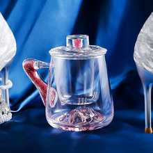 加厚耐热玻璃杯水杯办公室男女带盖花茶杯把手过滤茶水分离泡茶杯