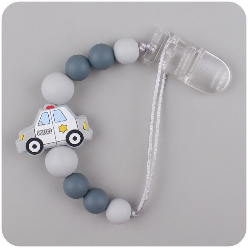 Nuevos suministros para bebés chupete cadena creativa DIY coche de policía silicona bebé mordedura molar anti-caída de la cadena