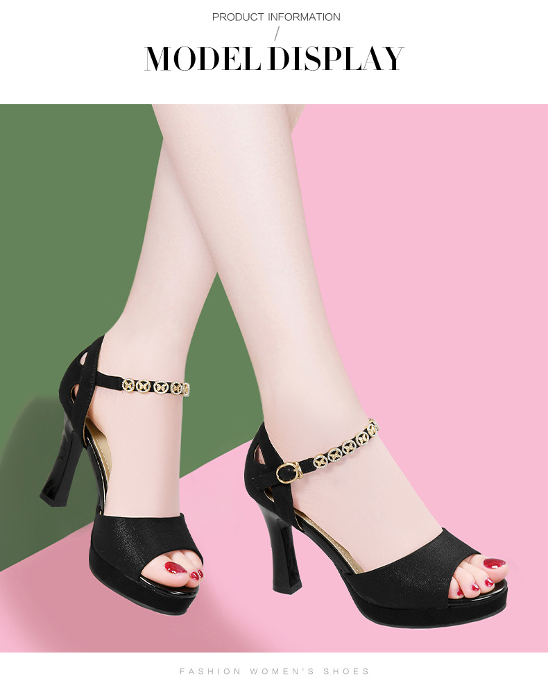 Giày sandal cao gót nữ hở mũi mùa hè 2025, gót cao 7-9 cm, đế platform chống nước, form chuẩn size nhỏ — LJ 5068m màu gót cao 8.5, LJ 3319 gót đen cao 8, LJ 5070m màu gót cao 7, LJ 9786 gót đen cao 8 chi tiết 6