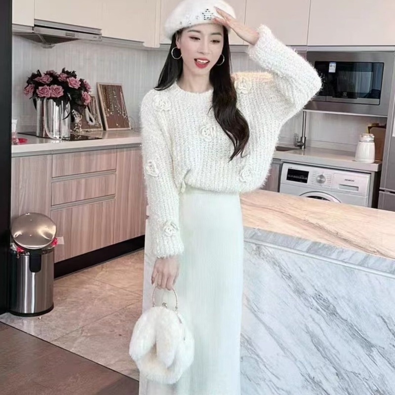 手工钩花朵渐变色软糯糯毛衣女秋冬宽松慵懒风针织衫短款加厚上衣|undefined