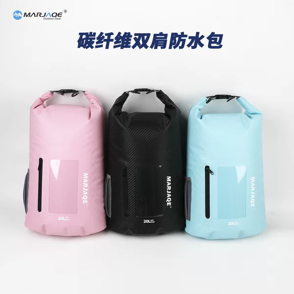 Carbon Fiber Waterproof Bag Beach Rafting Swimming Bag Outdoor Backpack Dry and Wet Separation Touch Screen Mobile Phone Bag