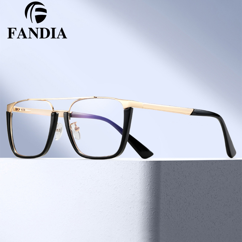81137 nuevo espejo óptico europeo y americano de doble viga retro, los hombres pueden equiparse con el grado de adelgazamiento, tendencia, marco de ojo grande, mujer