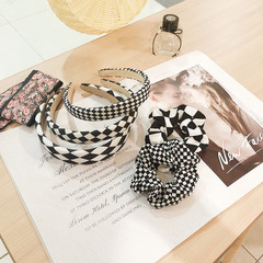 時尚棋盤格發圈ins布藝格子海綿發箍寬邊日韓系列髮飾 大腸圈