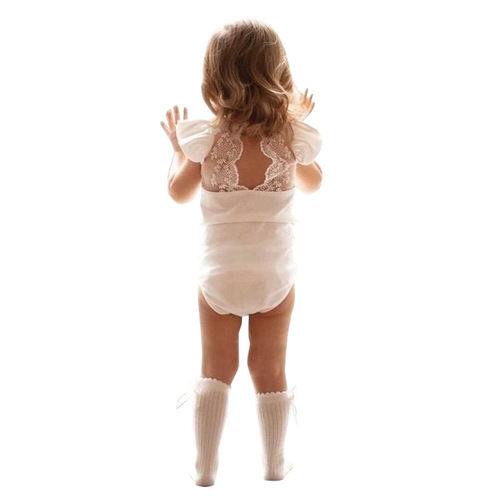 Newborn Baby Girls' Summer Thin Cotton Sleeveless Sweet Lace Trim Ruffled Hollow Triangle Crawling Romper