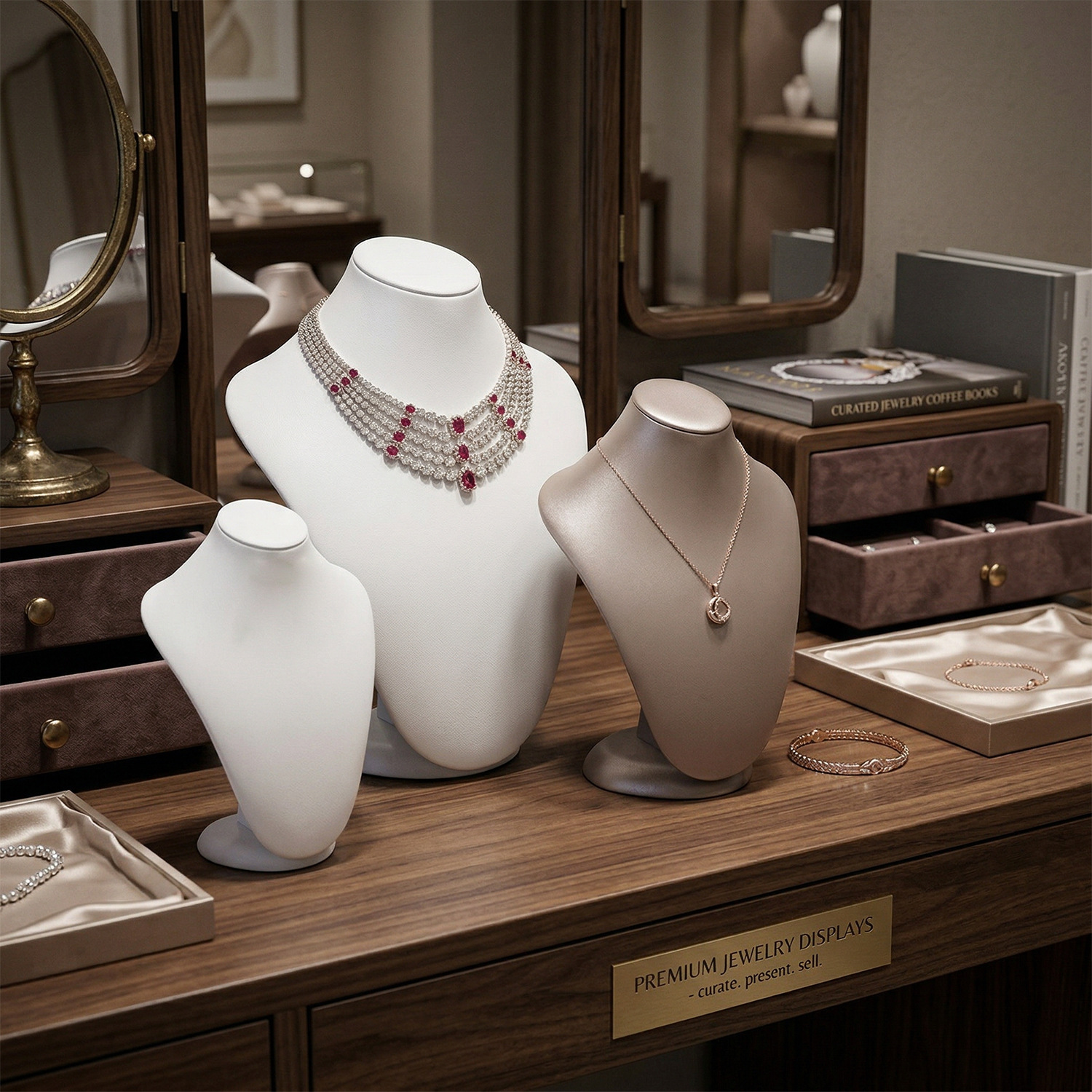 Joyas y accesorios al contado transfronterizos, colgantes de piel de seda, collares, estantes de retratos, escaparates de modelos de cuello, exhibición de moldes de cuello