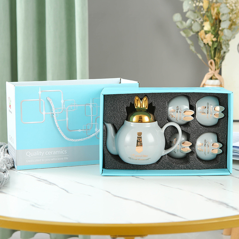 Juego de agua de cerámica de lujo ligero taza de agua doméstica hervidor de agua combinación resistente a altas temperaturas de gran capacidad Taza set FESTIVAL DE medio otoño traje de regalo