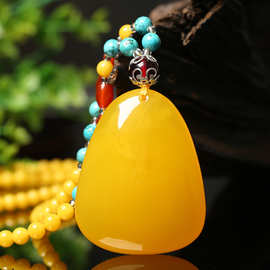 直播引流鸡油黄老蜜蜡吊坠女款琥珀项链水滴随形毛衣链男女款饰品