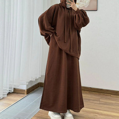 現物2025春の新型越境中東対外貿易婦人服長袖フード付きゆったりコートスカートカジュアルスーツ