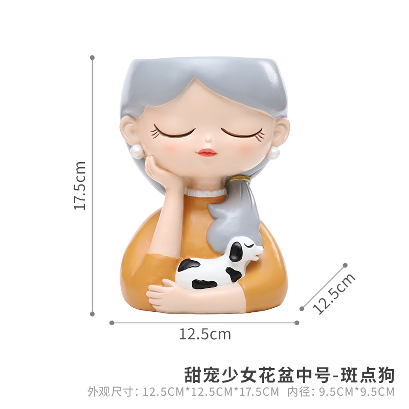 Chậu cây hình bé gái resin, chậu mini để bàn, trang trí ban công, sân vườn và nhà (RG-229)