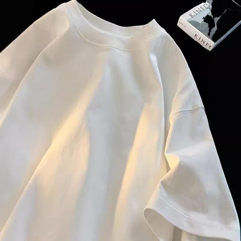 American Simple Pure Color Short-Sleeved T-Shirt for Men 2025 Spring and Summer Youth Trend Ins Versatile Loose Round Neck Half-Sleeve