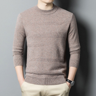 Wholesale genuine goods men's 100 pure cashmere crew neck sweater middle-aged bottoming shirt long sleeve warm sweater a dozen