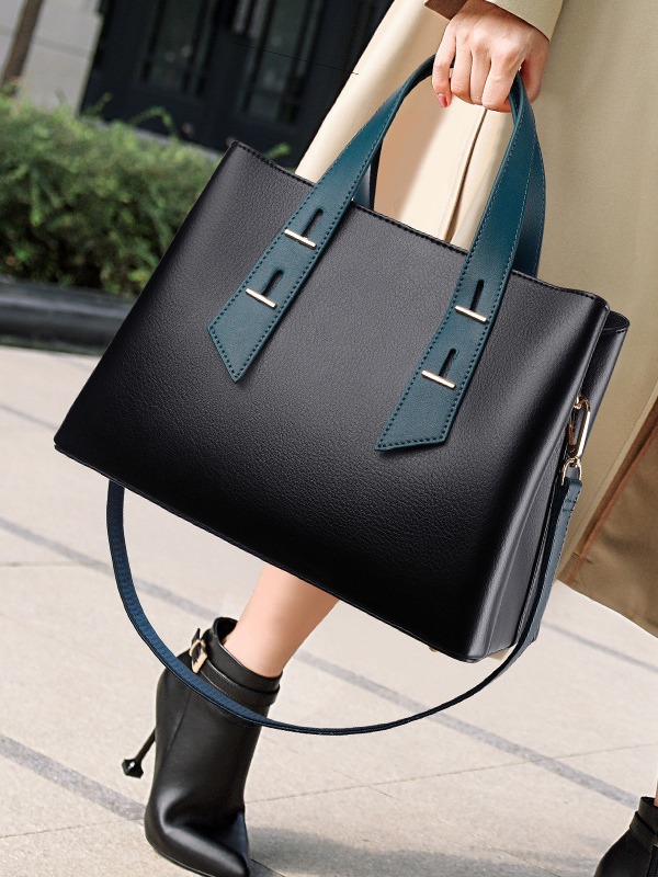bag 2024 women‘s new tote bag women‘s simple handbag high-grade soft leather women‘s bag contrast color messenger bag