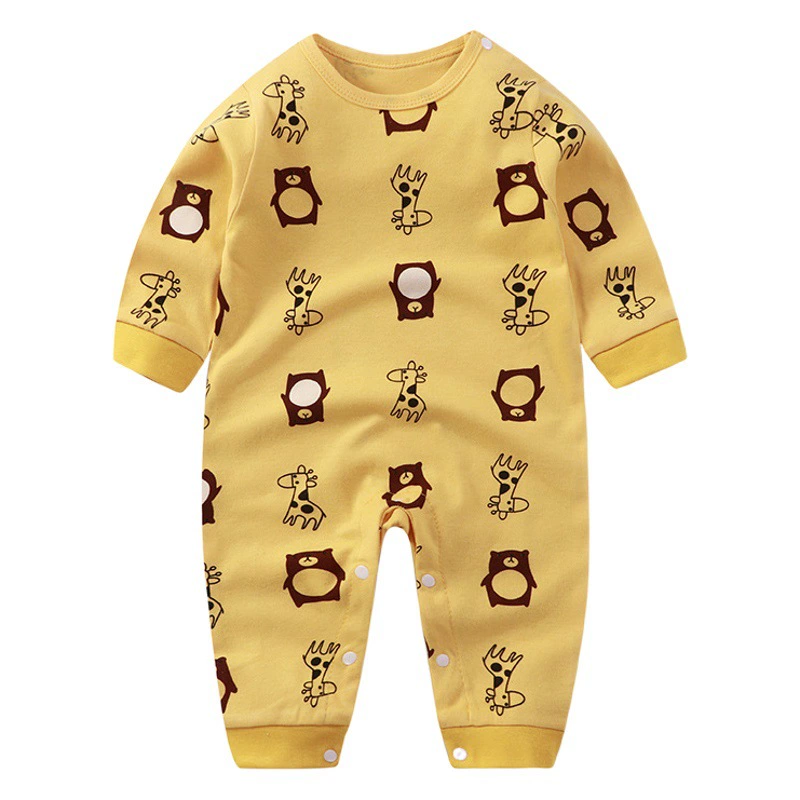 Новый детский комбинезон из чистого хлопка, костюм для ползания новорожденных, весенне-осенние пижамы с длинными рукавами для младенцев, мужская и женская одежда для малышей