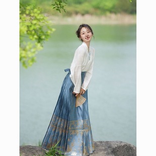 Summer Hanfu for Women: New Simple Printed Mamian Skirt Full Set [Mantingfang] Thin Commuter Ancient Costume