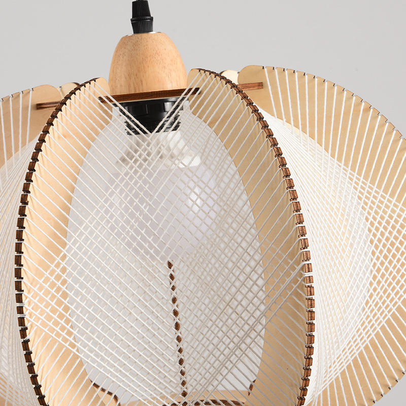 Araña de estilo japonés vintage cuerda de cáñamo cama y desayuno dormitorio sala de estar lámpara de madera creativa estilo chino lámparas de madera maciza