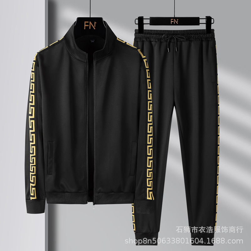 Traje deportivo de los hombres primavera y otoño casual Plus tamaño traje de moda correr ropa deportiva cardigan suéter casual conjunto de dos piezas