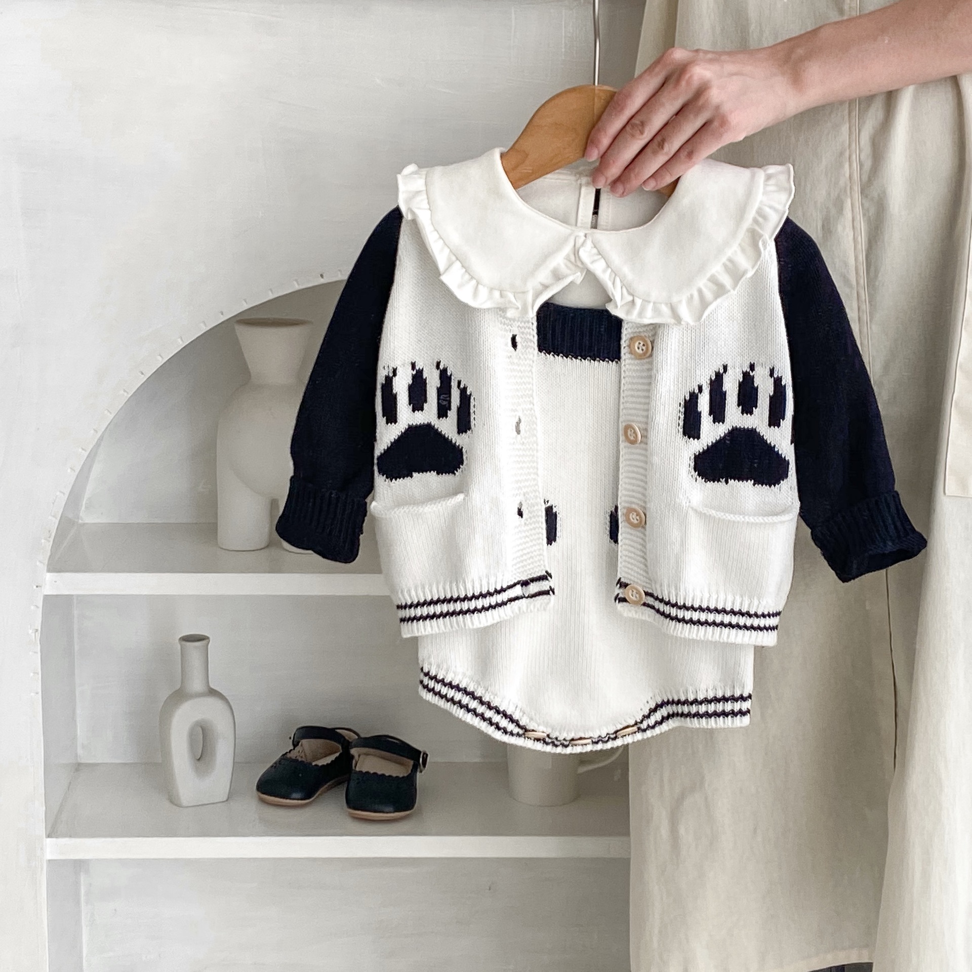 Baba kisgyermek őszi ruhák 2024 férfi és női baba pulóverek panda jacquard kötött hosszú ujjú felső szett_voghion.com