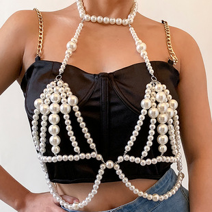 European and American Sexy Holiday Style Imitation Pearl Bra Clothing Chain Decoration Xin Cross-border Bikini Chain Body Chain Women