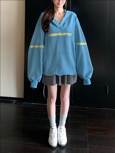 品宣巴家私服 章若楠同款高定染撞色套头卫衣外套女|undefined