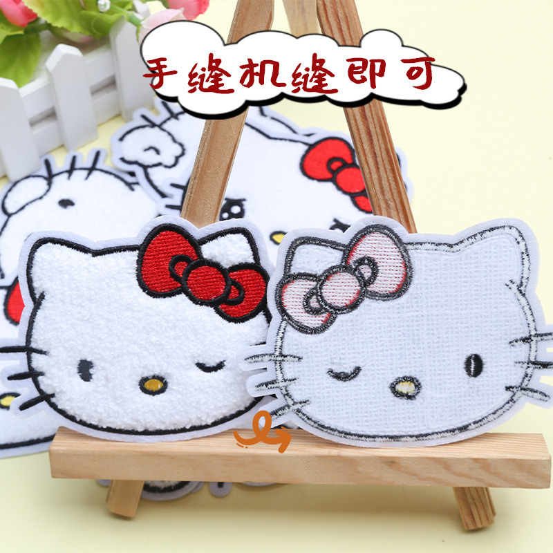 人気アニメ動物KT猫タオル刺繍布貼り服バッグ破れ穴刺繍パッチ|undefined